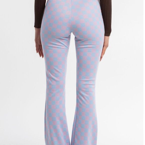 Checkered Pink & Blue Flare Pants - Picture 3 of 5